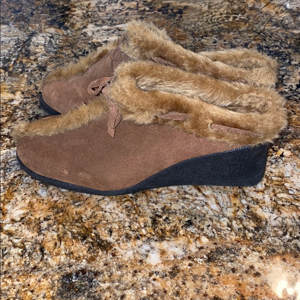 Choo fur wedge mule